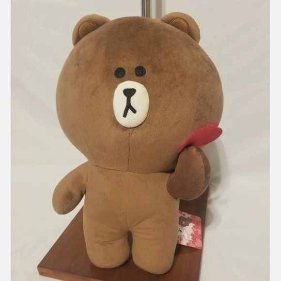 16" Line Friend Licensed Brown Bear Plushie With Red Heart Valentine New Tag - Picture 1 of 8
